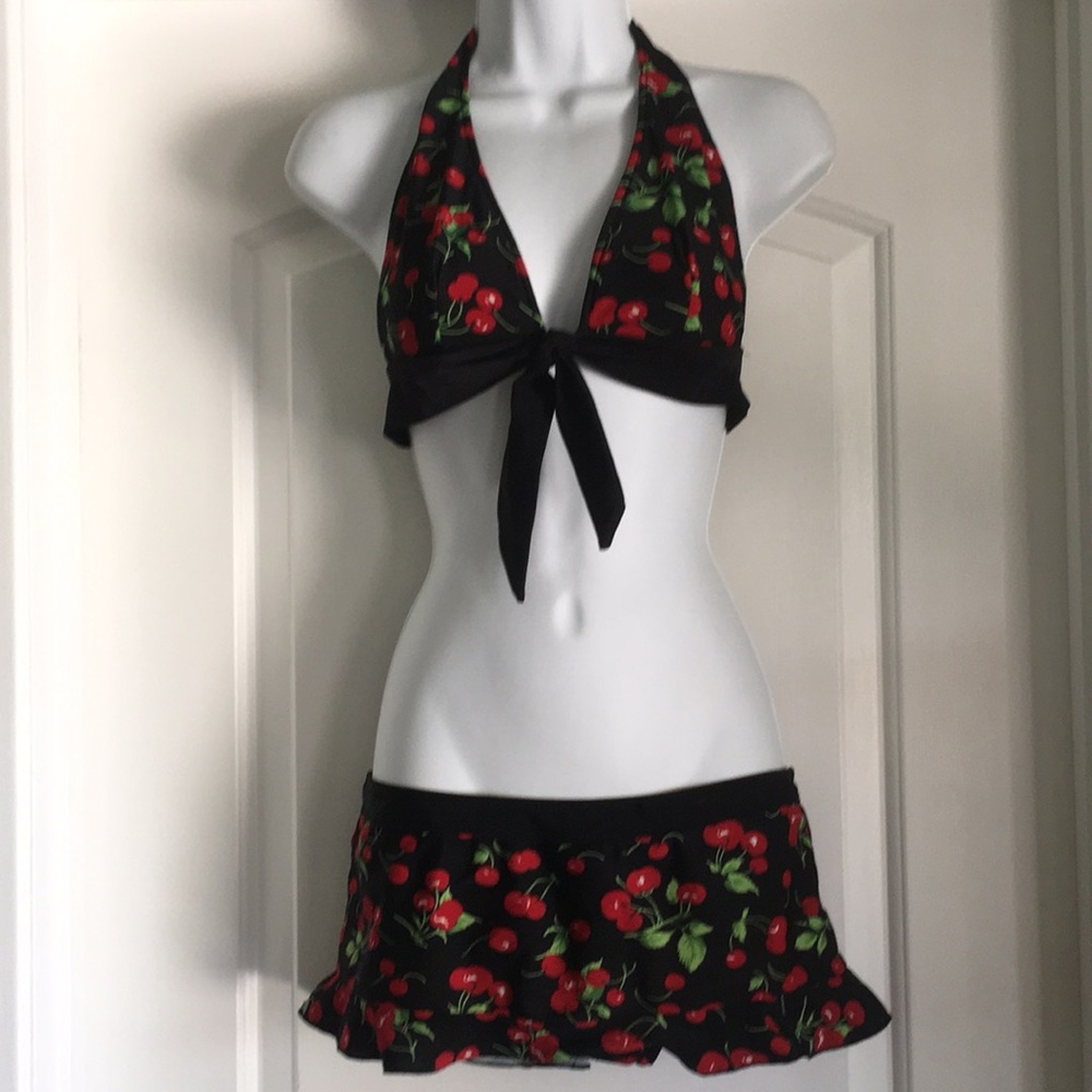 Vintage Hobie Cherry Skirted Bikini Large